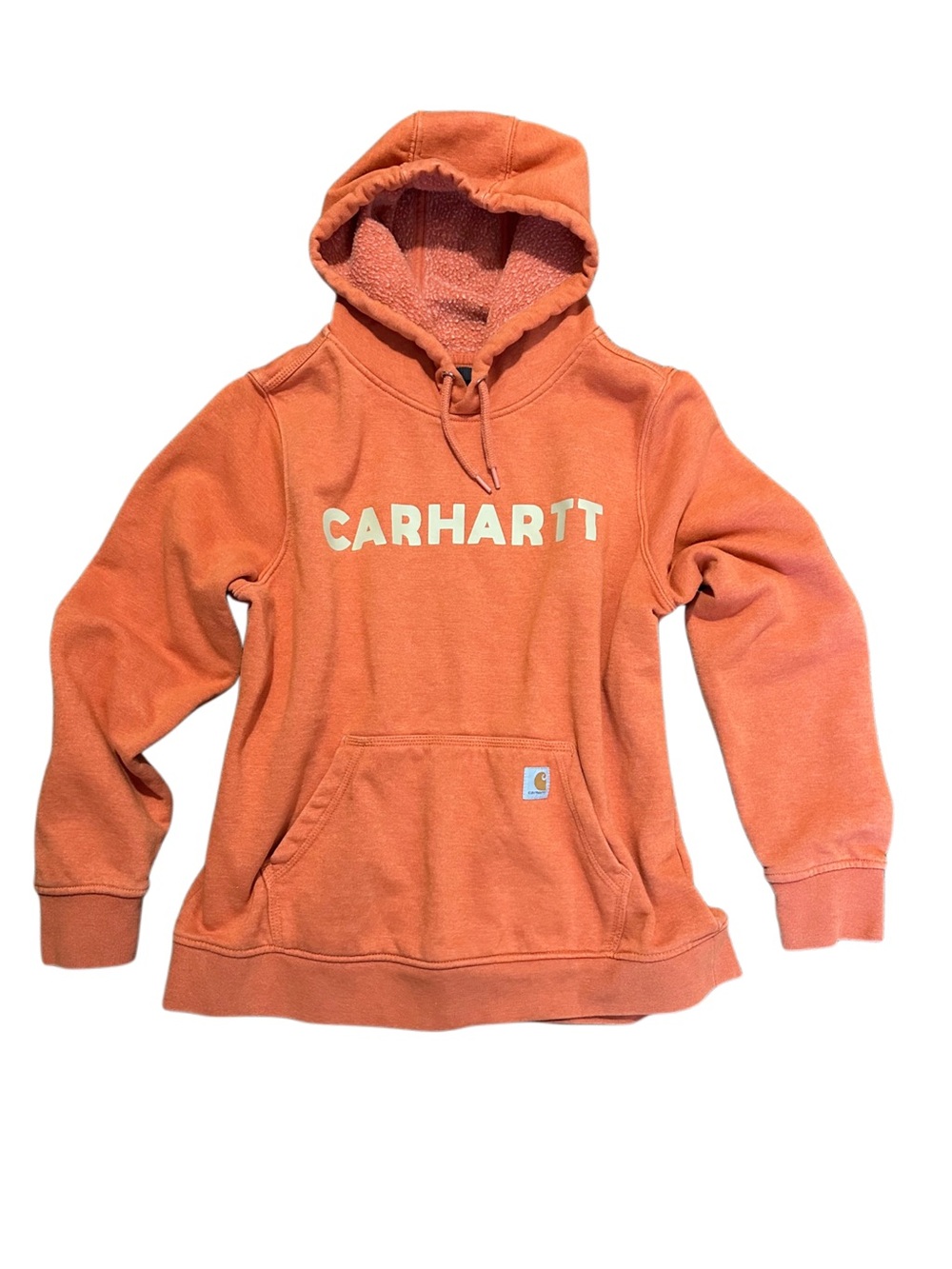 Carhartt Women’s Large Orange Pullover Hoodie Relaxed Fit Comfort Streetwear